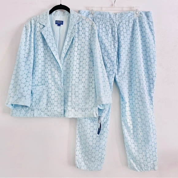 Pendleton Suit Set XL NWT Blazer Jacket Pant Light Blue Eyelet Office Church - Picture 1 of 10